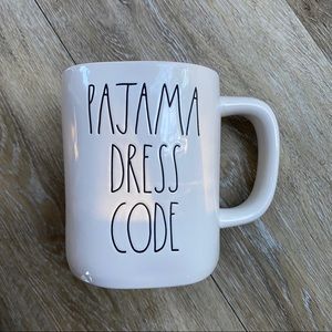 Rae Dunn mug “PAJAMA DRESS CODE” pink inside